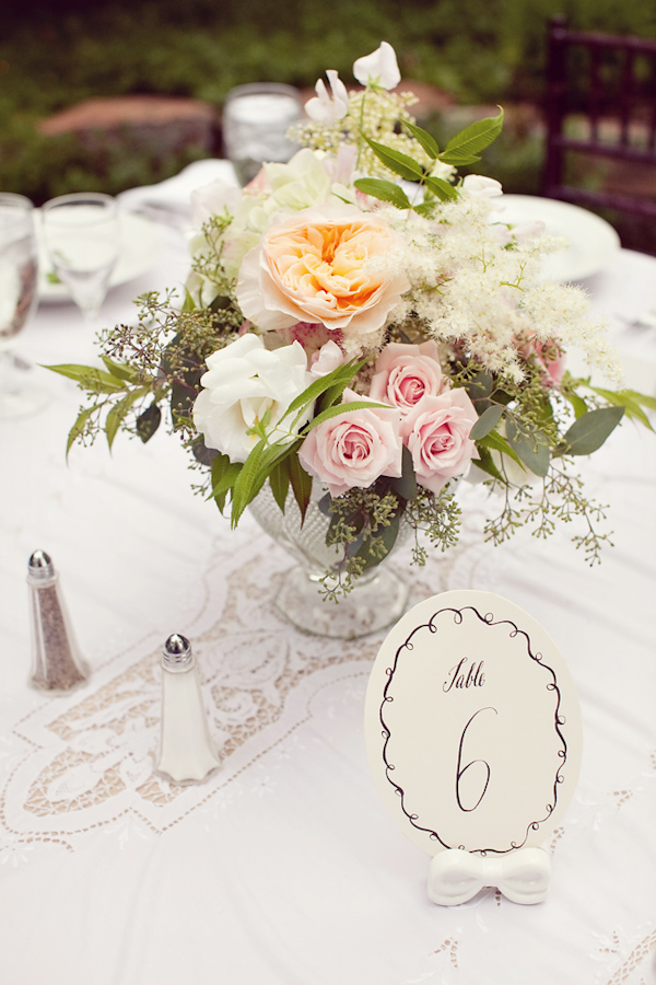 photo by Denver based wedding photographer Jared Wilson - reception floral centerpiece light pink and white roses